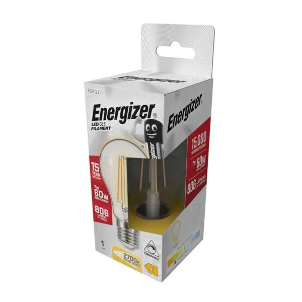 Energizer 7W LED Filament GLS E27 (ES) 806lm 2700K Warm White Dimmable – S12852, ENER542