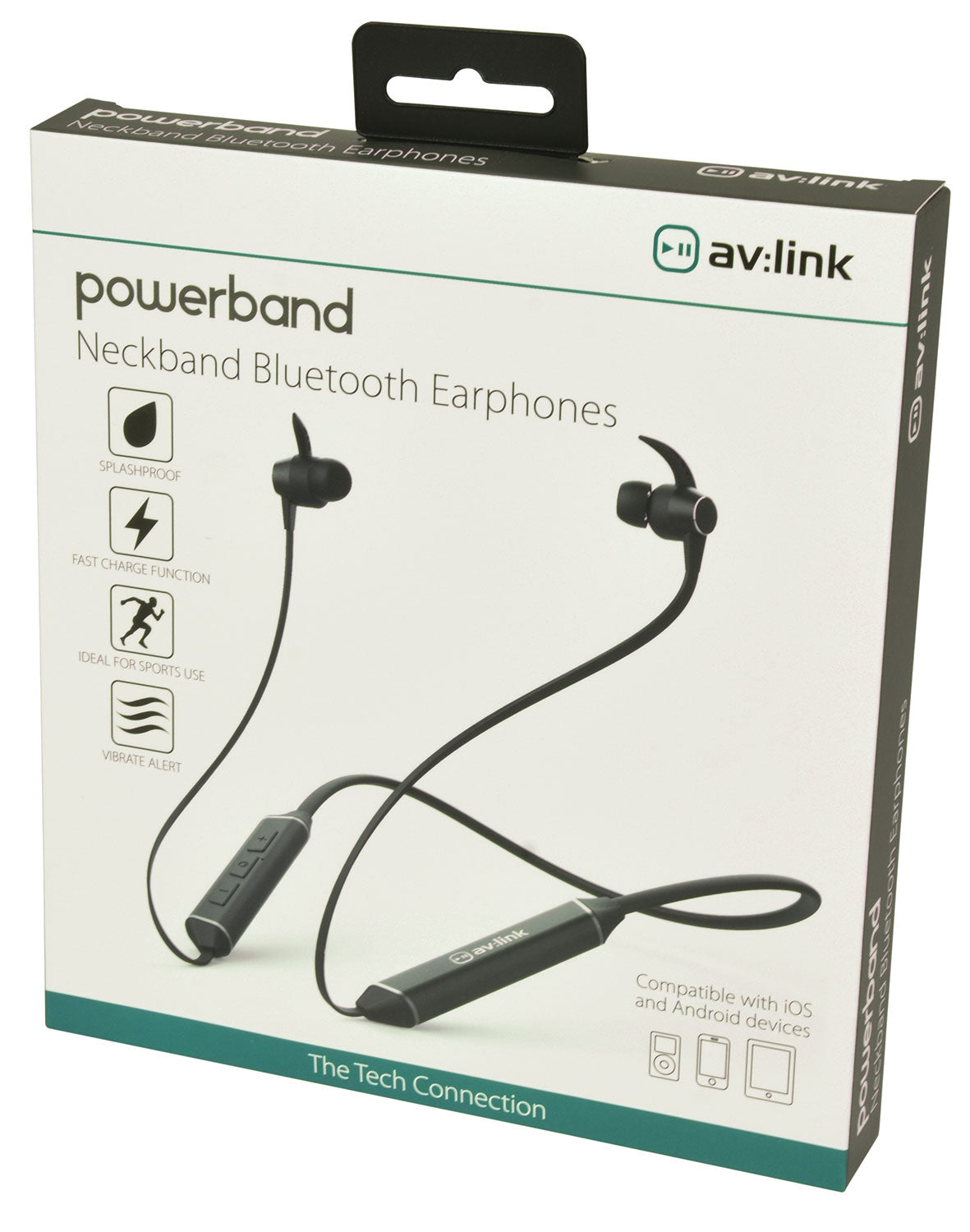 AV:Link: 100.547UK, Neckband Bluetooth Earphones, IPX4, 12h Playback, Bluetooth V5.0, Lightweight Design, Magnetic Earbuds