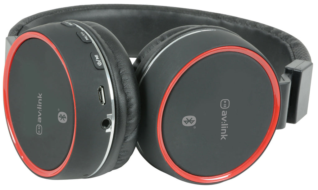 AV:Link: 100.550UK, Wireless Bluetooth Headphones, Black/Red, Noise Cancelling, Dynamic Bass, 32 Ohms, Up to 8 Hours Playback
