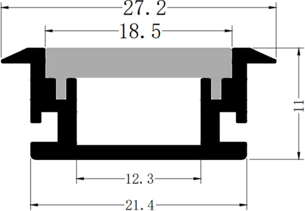 Knightsbridge: 2MFLR, 2M Aluminium Profile, Floor Recessed, Matt Silver, 27.2mm Width, IP20