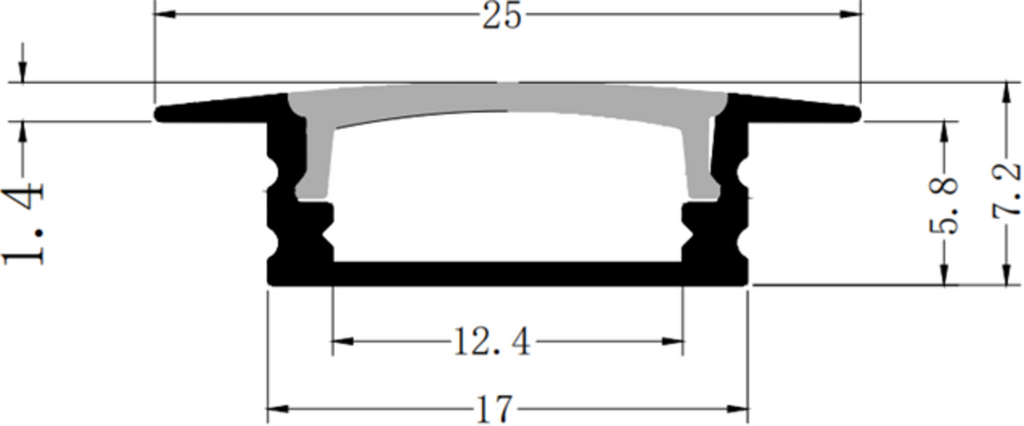 Knightsbridge: 2MREC, 2M Recessed Aluminium Profile, Matt Silver, Compatible with 12mm LED Flex