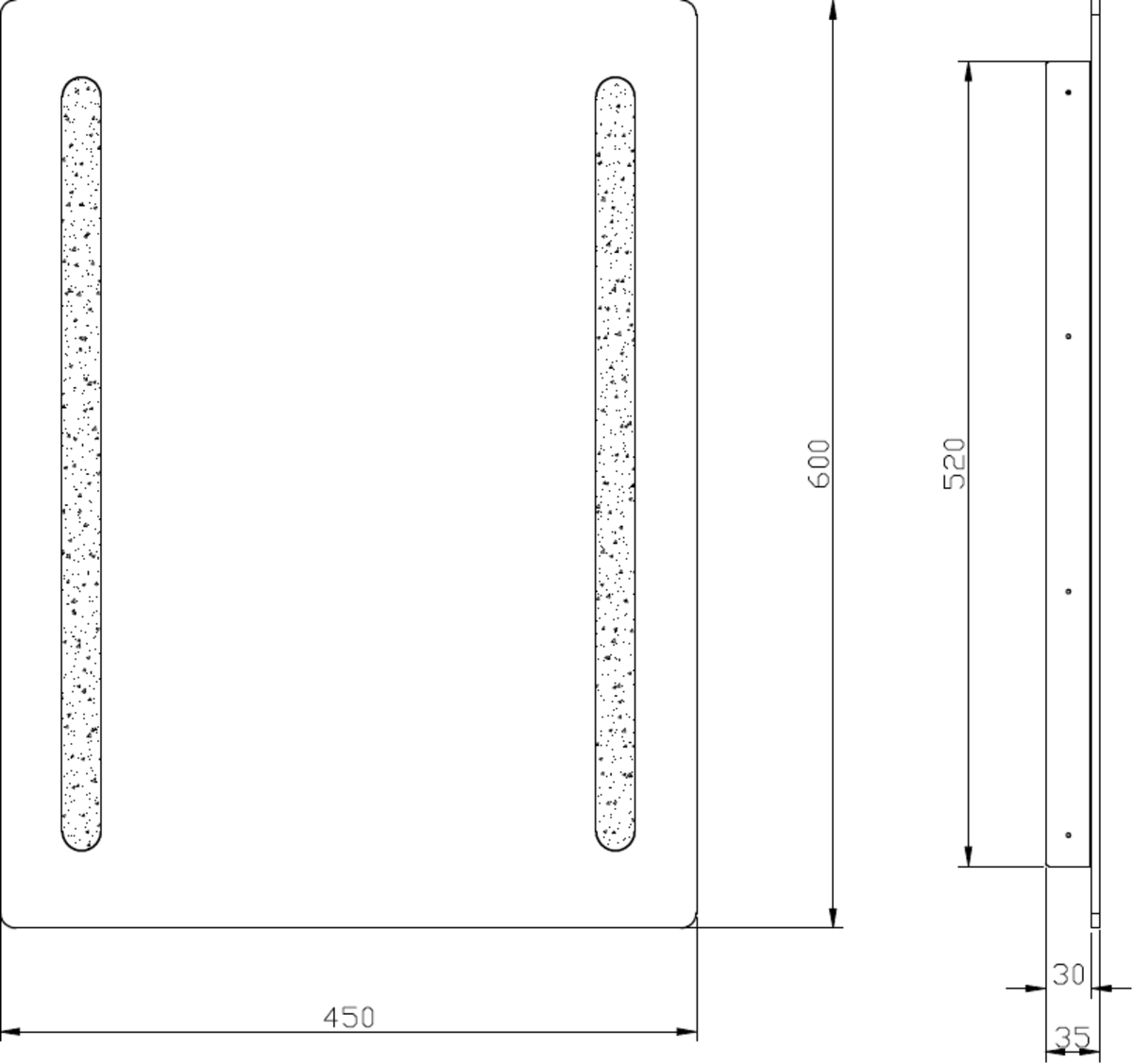 Knightsbridge: MLBA6045F, Battery Operated IP44 LED Bathroom Mirror, 600x450 mm, Frosted Panels, Cool White, Non-Dimmable