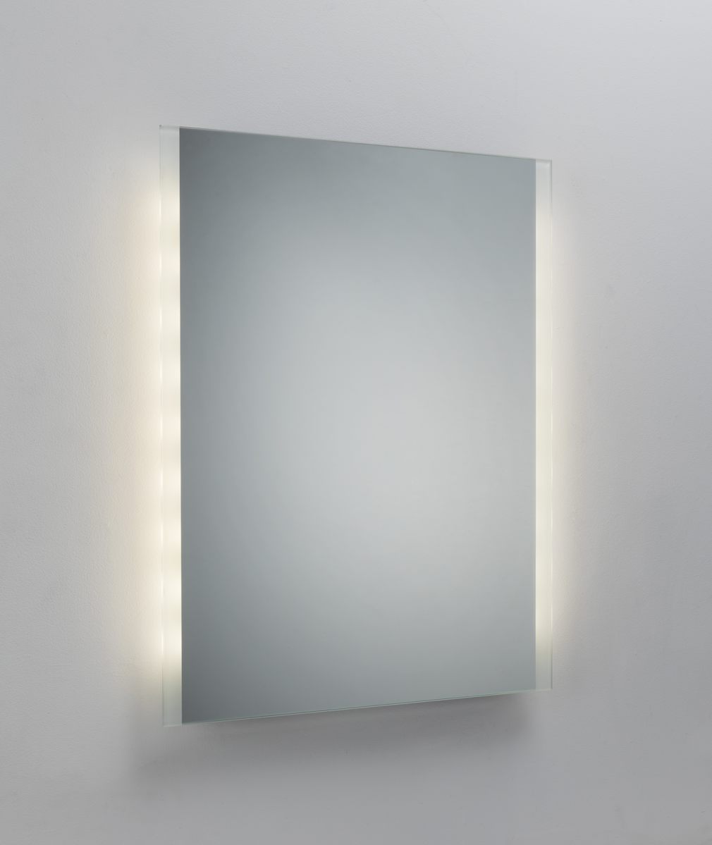 Knightsbridge: MLBA6045E, Battery Operated IP44 LED Bathroom Mirror, 600x450mm, Edge Lit, Pressed Steel & Glass