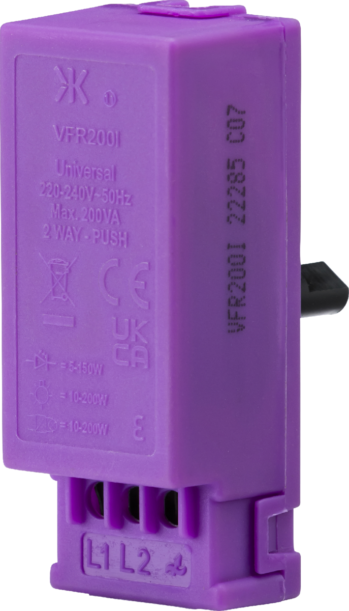 Knightsbridge: VFR200I, Intelligent 2-Way Dimmer Module, 10-200W, Trailing & Leading Edge, Rotary Control, IP20, Polycarbonate