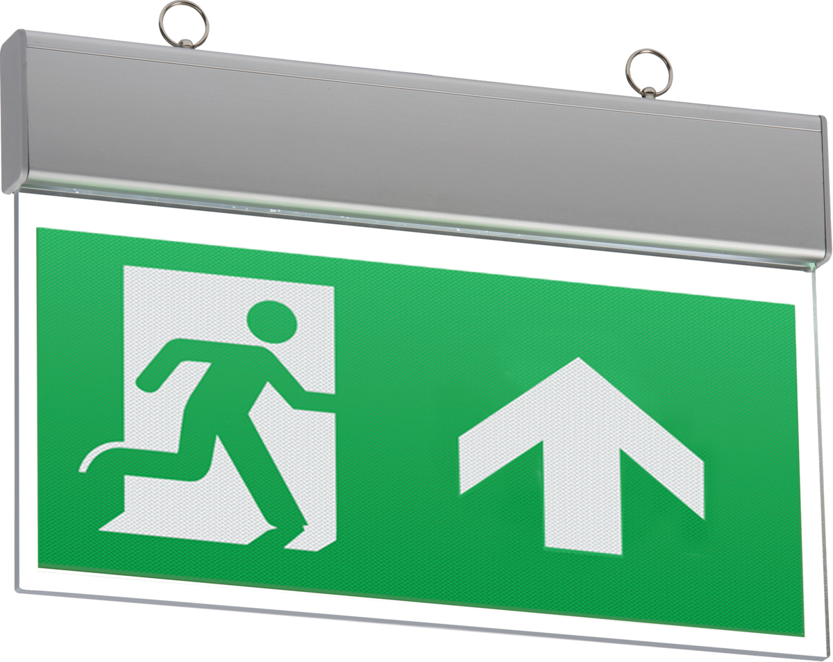 Knightsbridge: EMSWING, 230V Ceiling Mounted LED Emergency Exit Sign, Matt Aluminium Finish, 4W, Maintained/Non-Maintained