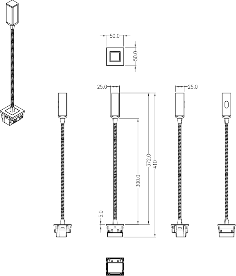 Knightsbridge: NETRLWH, Modular 50x50mm Reading Light, Touch Dimmer, 2W LED, Warm White, 3000K, IP20, Aluminium & Polycarbonate