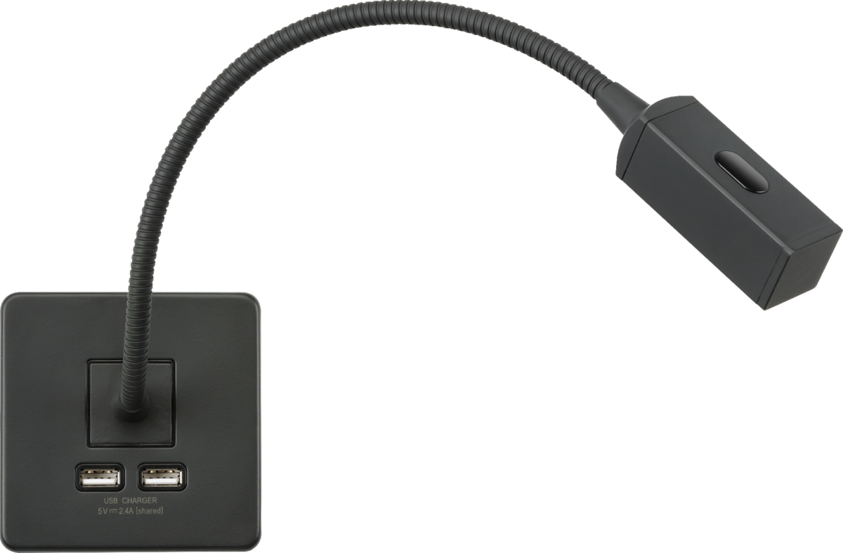 Knightsbridge: SFRLAT, Dimmable LED Reading Light, Anthracite Finish, Touch Control, Dual USB, 2W, 3000K, IP20