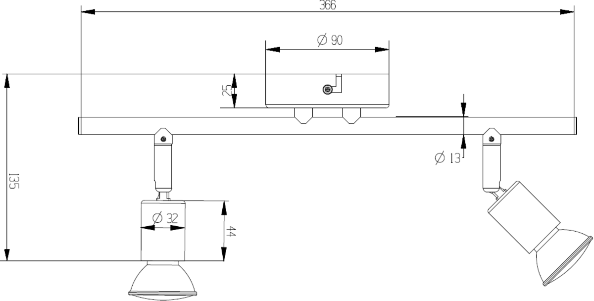 Knightsbridge: NSPGU2BC, 230V GU10 Twin Bar Spotlight, Adjustable Heads, Brushed Chrome, IP20, Max 2x50W