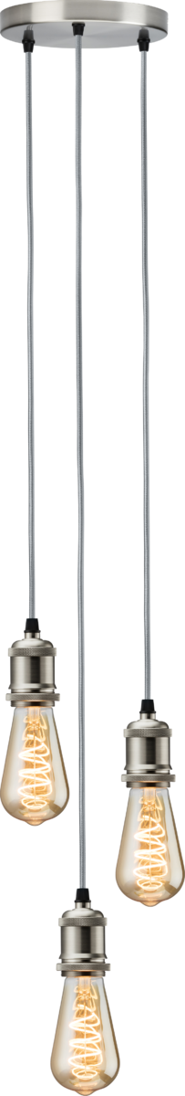 Knightsbridge: CALVI3PBC, Vintage 3 Light Ceiling Pendant, Adjustable Length, Brushed Chrome Finish, 40W Max, E27