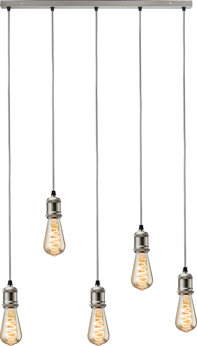 Knightsbridge: CALVI5BBC, Vintage 5 Light Bar Pendant, Brushed Chrome Finish, Adjustable 1.8m Cables, E27, 40W Max