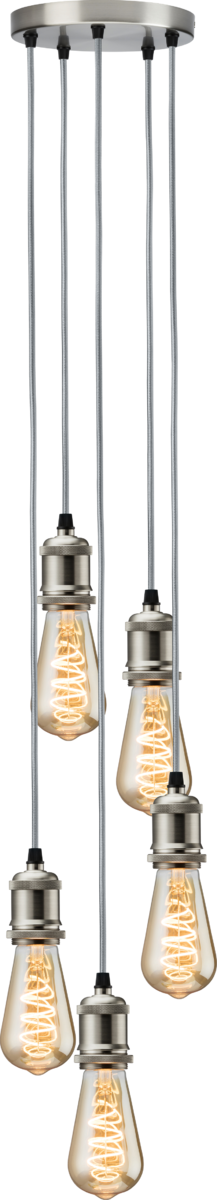 Knightsbridge: CALVI5PBC, Vintage 5 Light Pendant, Adjustable Height, Brushed Chrome, E27, Max 5 x 40W