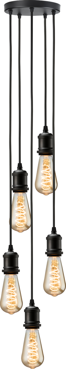 Knightsbridge: CALVI5PMB, Vintage 5 Light Pendant, Adjustable Height, Matt Black Finish, Indoor Use, Pressed Steel