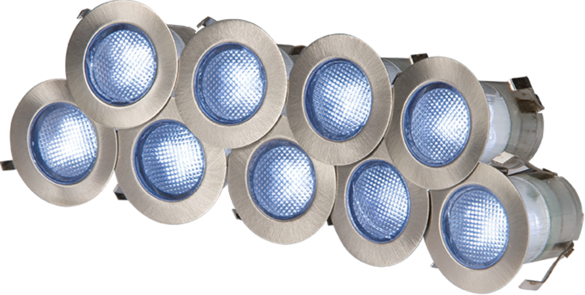 Knightsbridge: KIT16B, IP65 230V Blue LED Recessed Lighting Kit, 10 x 0.2W Integrated LEDs, Stainless Steel Finish