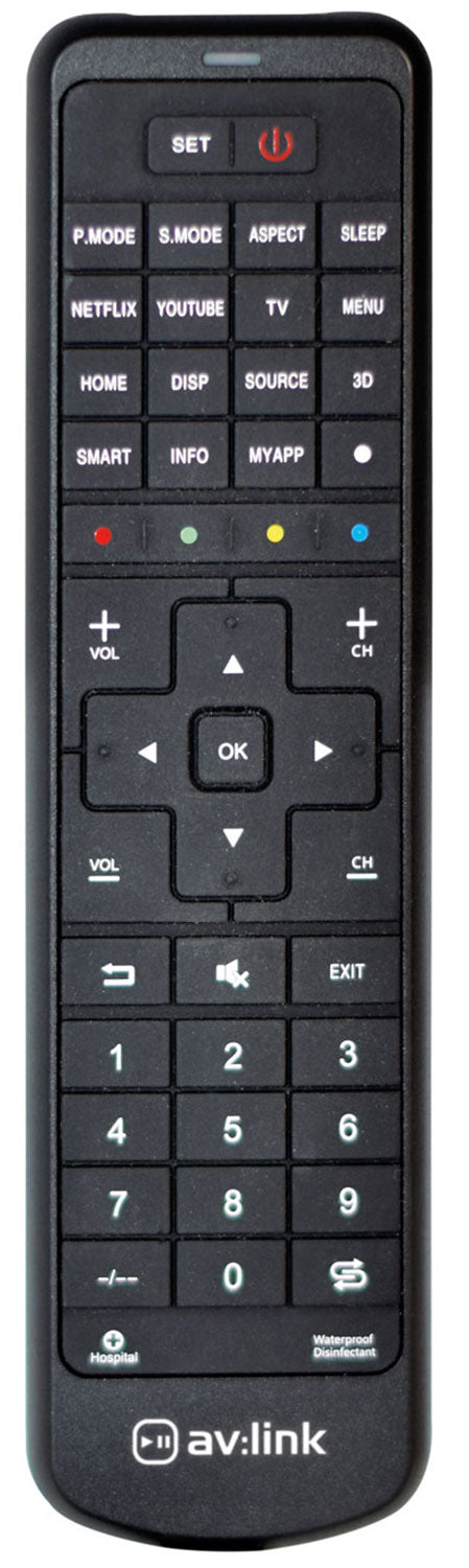 AV:Link: 149.507UK, Rugged Universal TV Remote Control, Splashproof, Works with Samsung, LG, Sony, Ideal for Sterile Environments