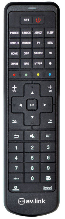 AV:Link: 149.507UK, Rugged Universal TV Remote Control, Splashproof, Works with Samsung, LG, Sony, Ideal for Sterile Environments