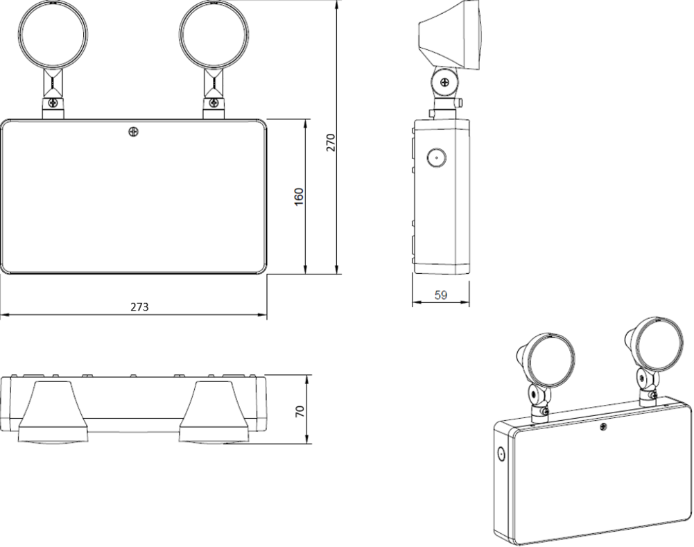 Knightsbridge: EMTWINLPC, 6W LED Twin Spot Emergency Light, IP20, Polycarbonate, 230V, 3 Hour Illumination