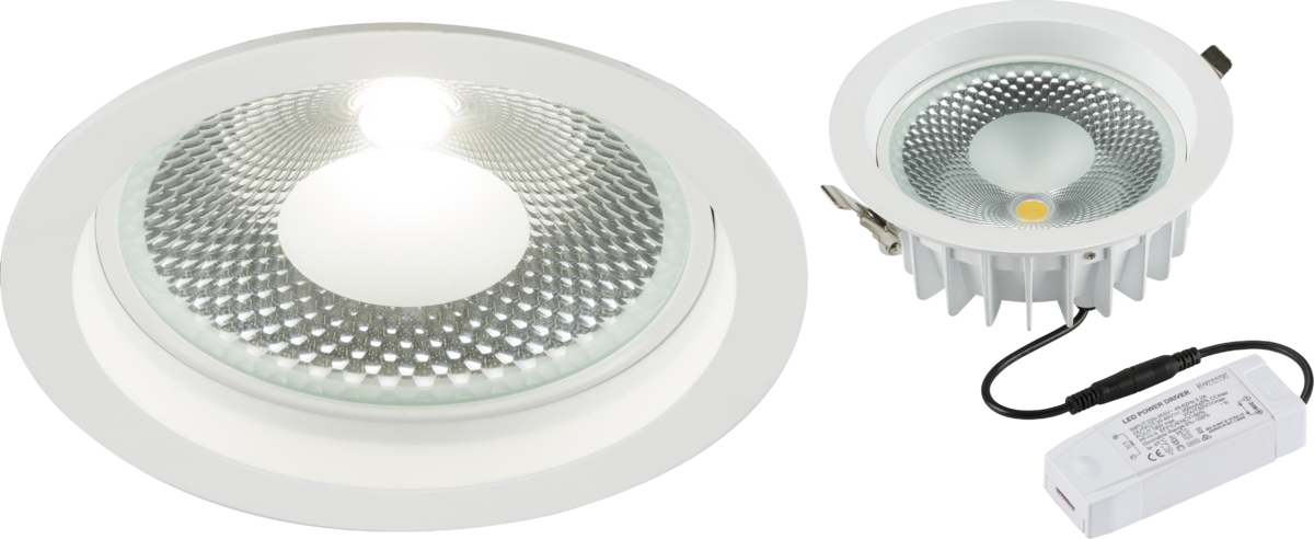Knightsbridge: CRDL20, 20W COB LED Recessed Downlight, Dimmable, Cool White 4000K, 2430lm, Aluminium, IP20