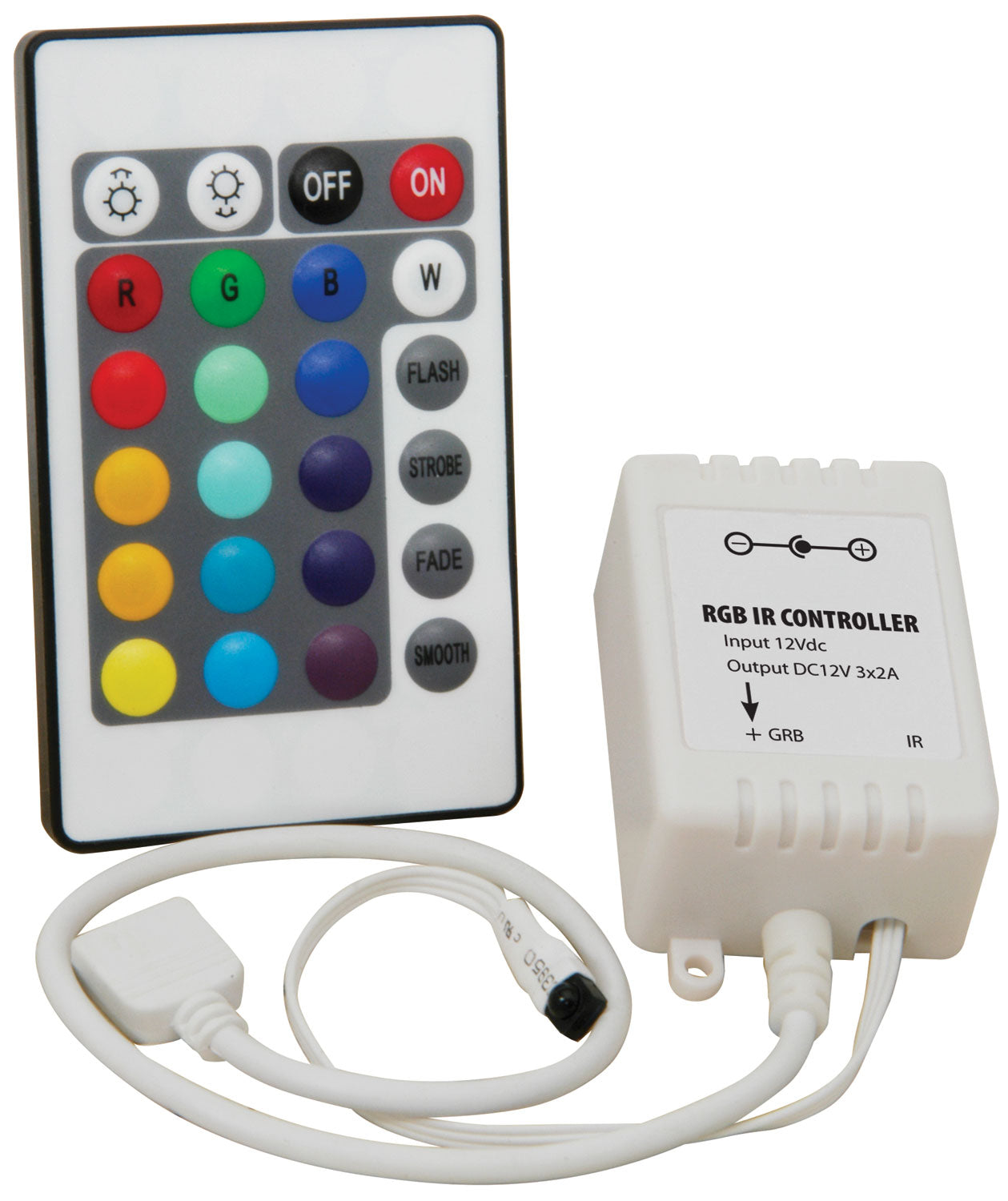 LYYT: 153.741UK, RGB LED Tape Controller with 24 Key IR Remote, 12V, Adjustable Brightness, 10m Range, 30g