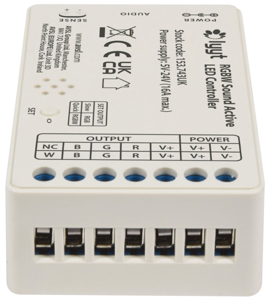 LYYT: 153.743UK, RGBW Sound Active LED Controller, 5V-24V, 5A per channel