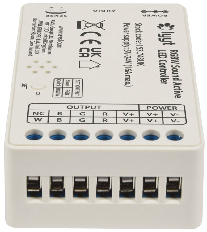 LYYT: 153.743UK, RGBW Sound Active LED Controller, 5V-24V, 5A per channel