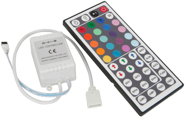 LYYT: 153.751UK, RGB Tape Controller, 44 Key IR Remote, 20 Static Colours, 12V, Adjustable Brightness