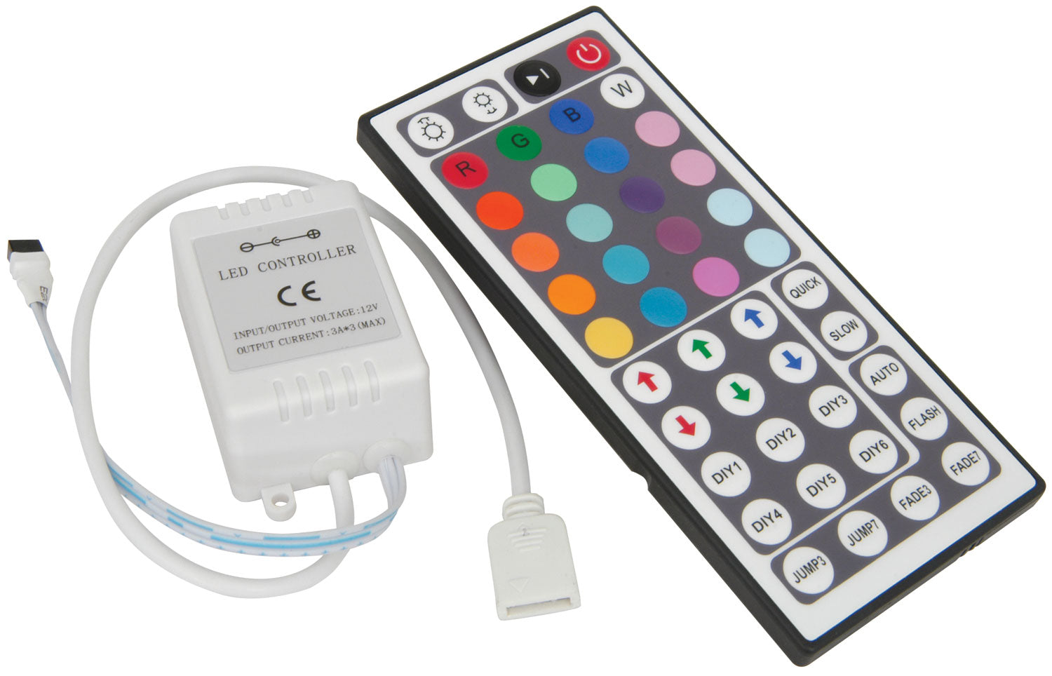 LYYT: 153.751UK, RGB Tape Controller, 44 Key IR Remote, 20 Static Colours, 12V, Adjustable Brightness