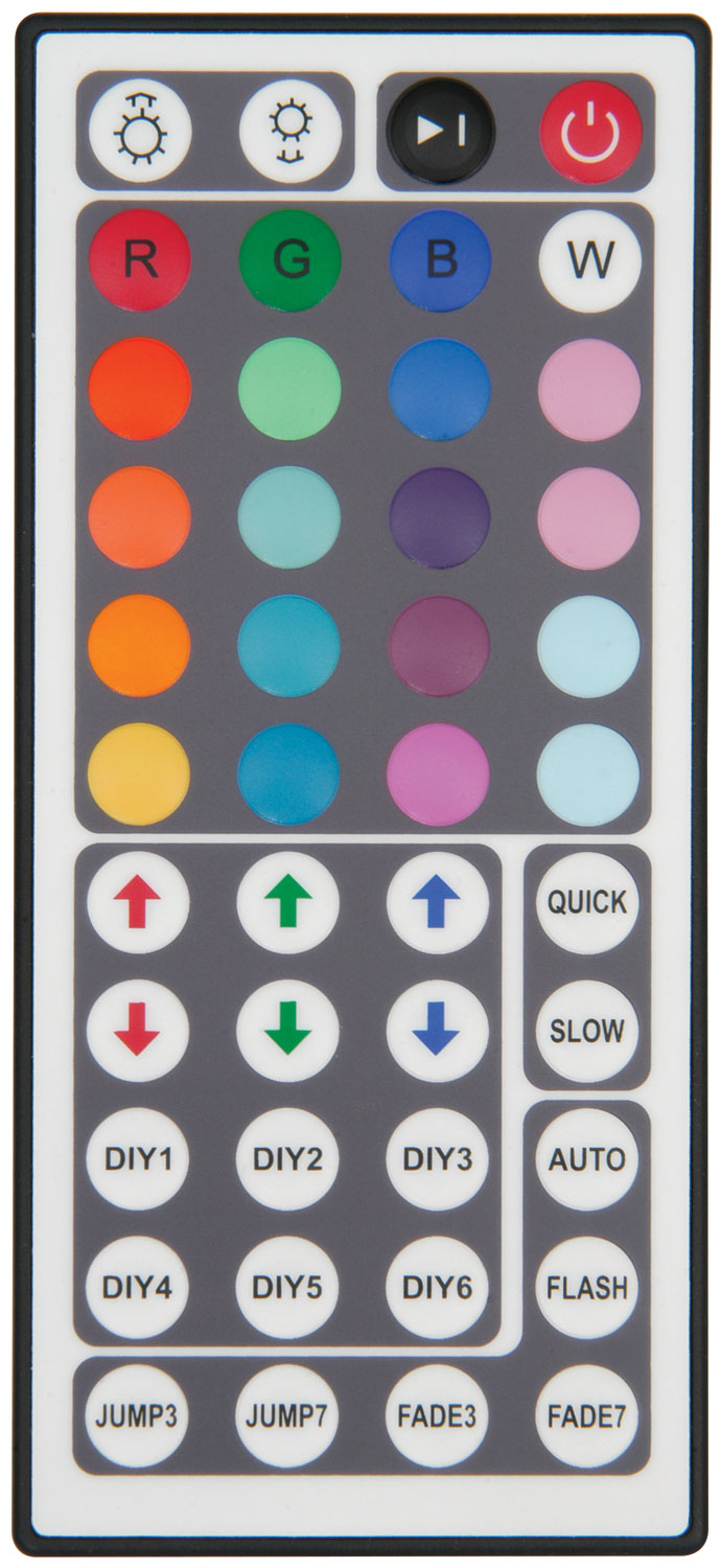 LYYT: 153.751UK, RGB Tape Controller, 44 Key IR Remote, 20 Static Colours, 12V, Adjustable Brightness