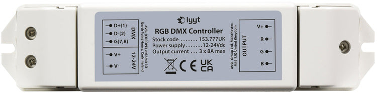 LYYT: 153.777UK, RGB DMX Controller, 12-24V, 3 Channels, 8A Output, IP20