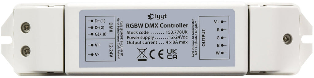 LYYT: 153.778UK, RGBW DMX Controller, 4 Channels, 12-24V, 384W Max, Screw Terminals