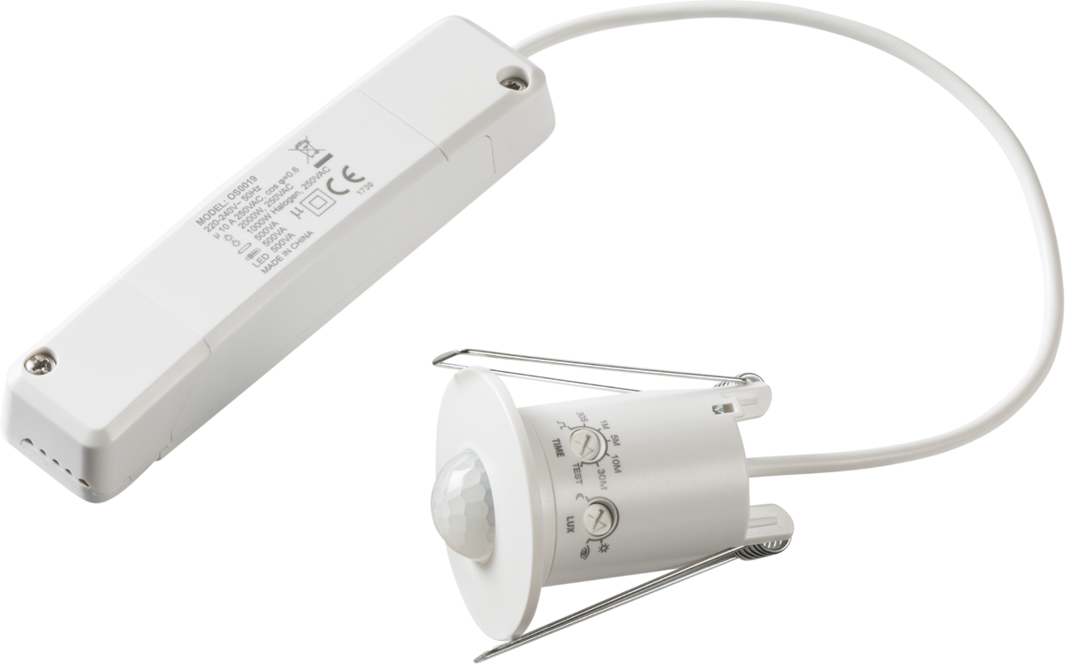 Knightsbridge: OS0019, Mini 360° PIR Ceiling Sensor with Power Module, Recess Mounting, IP20, 8m Detection Range, 2000W, 16AX