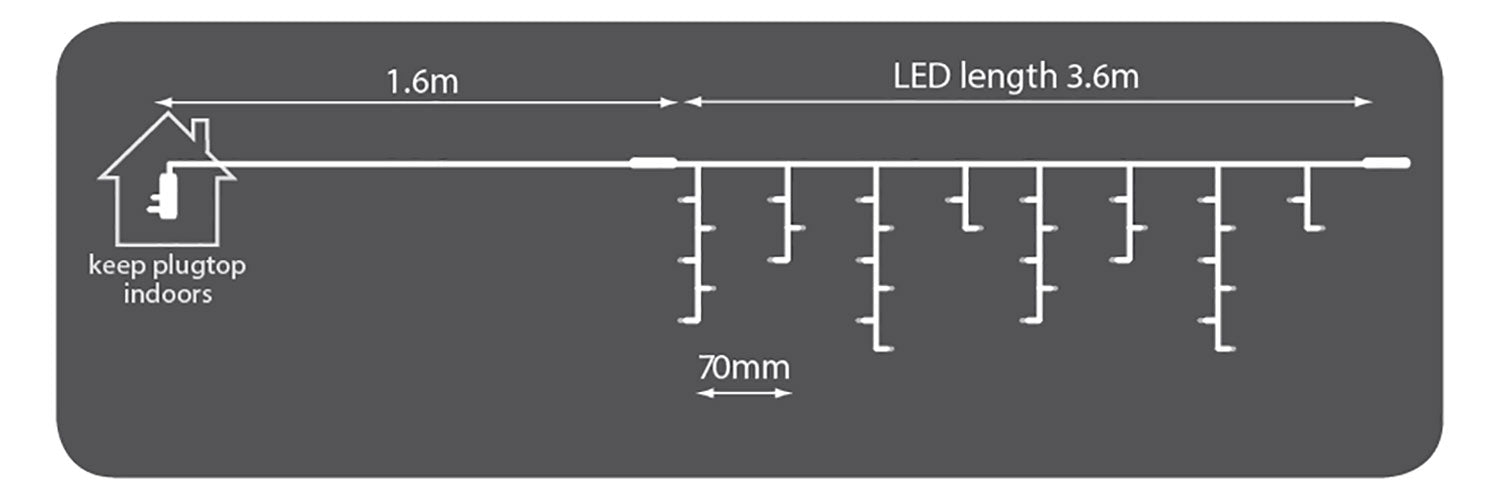 LYYT: 155.398UK, Icicle-Inspired Multi-Sequence Outdoor LED String Lights, 180 Warm White LEDs, 5.75m, IP44 Rated, Heavy Duty Cable