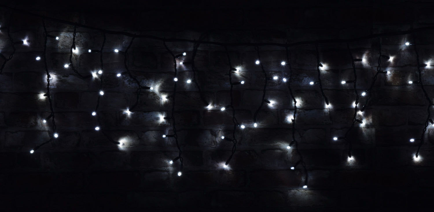 LYYT: 155.399UK, Icicle-Inspired Multi-Sequence Outdoor LED String Lights, 180 LEDs, 3.6m, Cool White, 230Vac, IP44