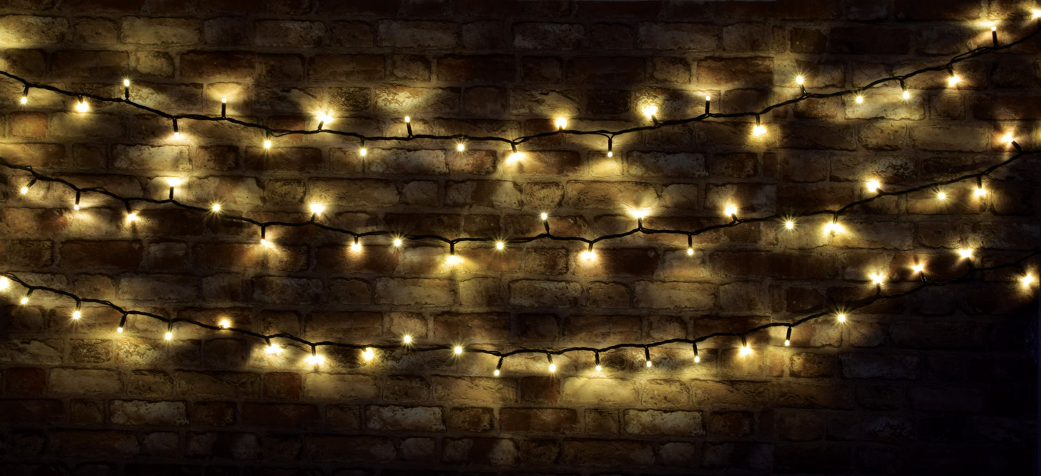LYYT: 155.404UK, Heavy Duty LED String Lights, 90 LEDs, 10m Warm White, IP44 Rated, Black Cable
