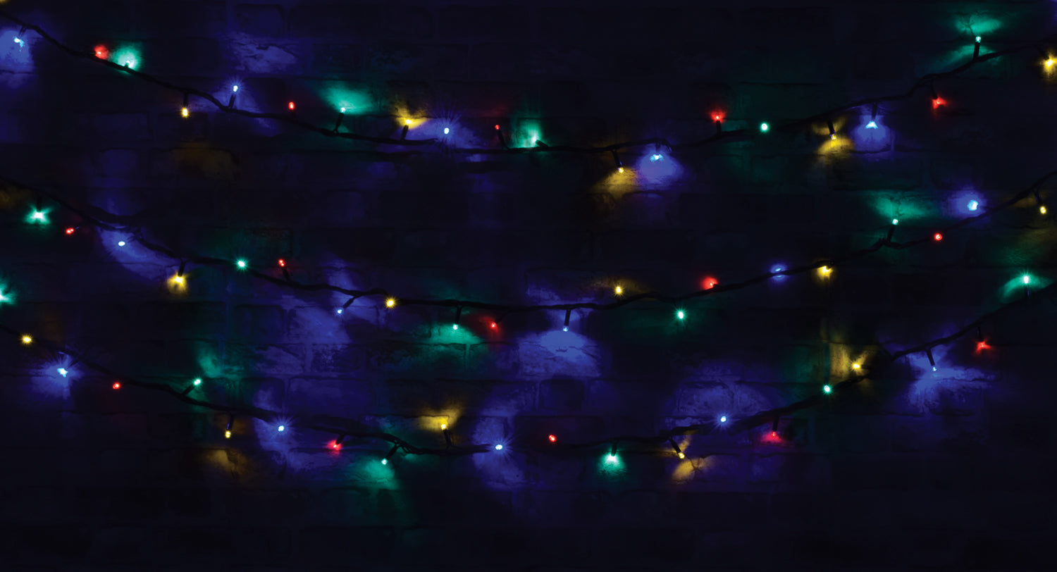 LYYT: 155.409UK, Heavy Duty LED String Lights, 90 LEDs, Multicolour, IP44, 9m Length, Black Cable