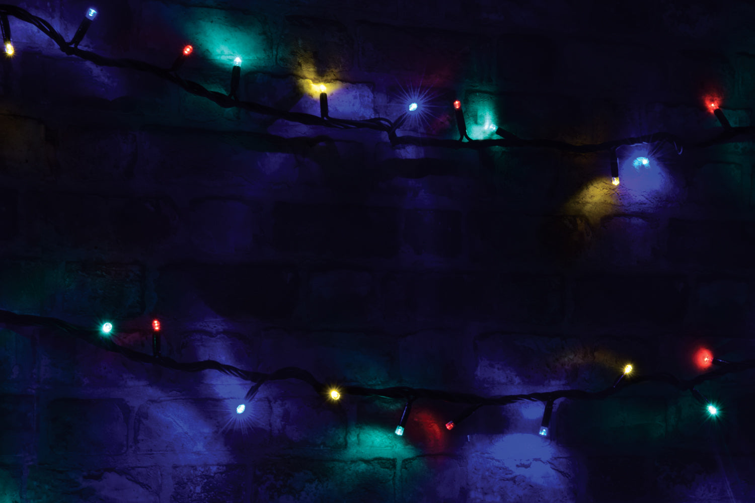 LYYT: 155.409UK, Heavy Duty LED String Lights, 90 LEDs, Multicolour, IP44, 9m Length, Black Cable