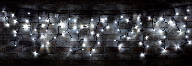 LYYT: 155.444UK, Connectable Icicle-Inspired Outdoor LED String Lights, 100 LEDs, 2m, Cool White, Heavy Duty Rubber Cable, IP44