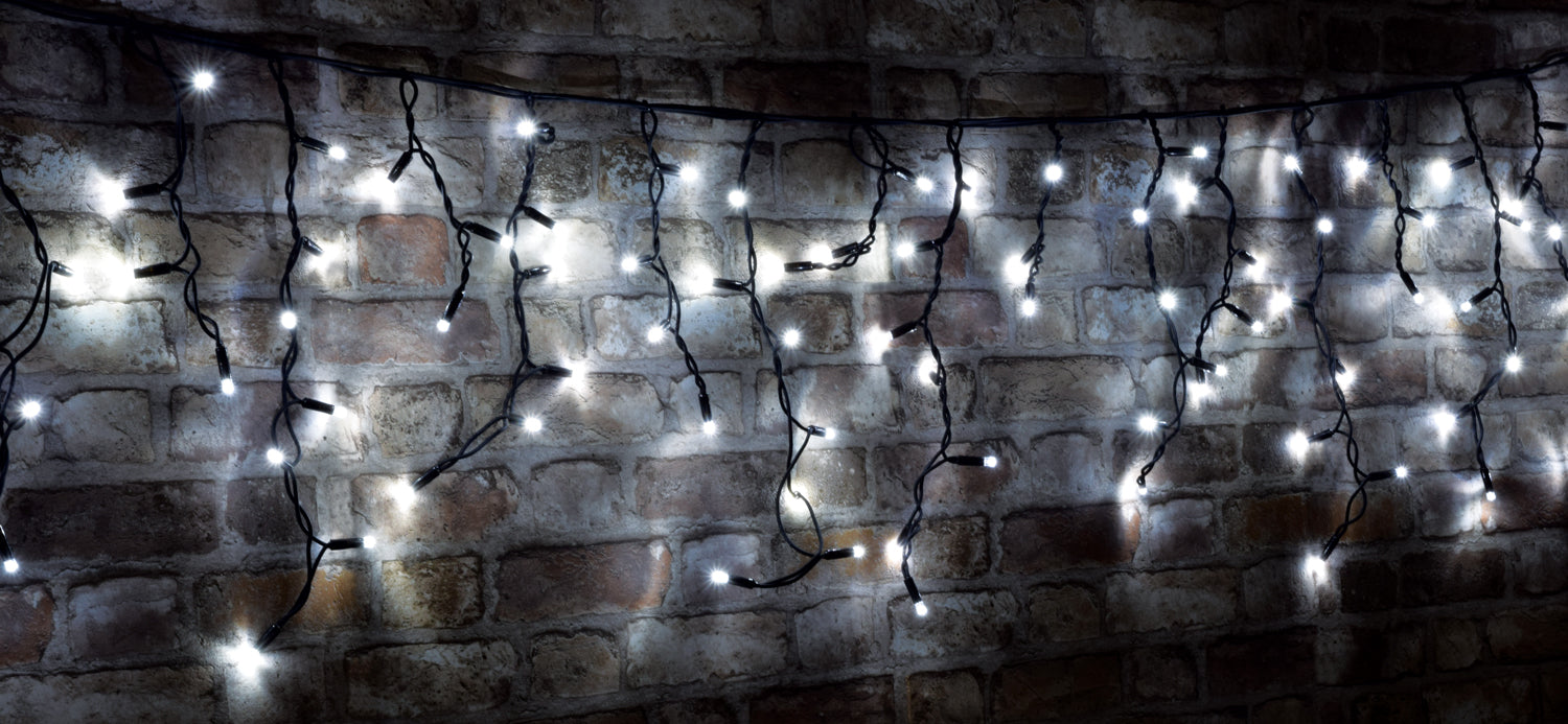 LYYT: 155.444UK, Connectable Icicle-Inspired Outdoor LED String Lights, 100 LEDs, 2m, Cool White, Heavy Duty Rubber Cable, IP44
