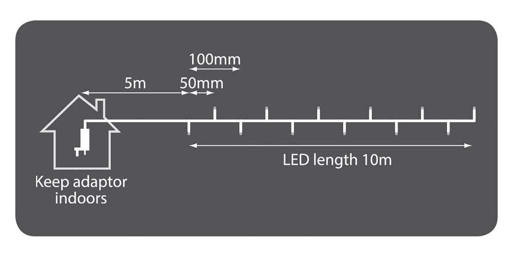 LYYT: 155.465UK, 200 LED Indoor/Sheltered Outdoor String Lights, 10m, Warm White, 24-Hour Timer, Dark Green Cable