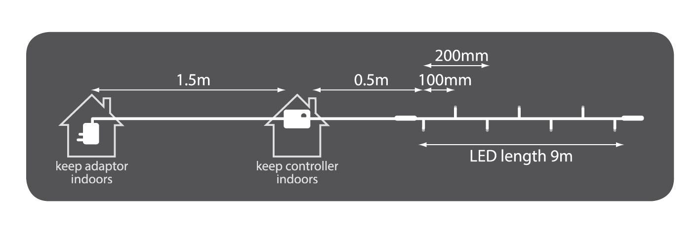 LYYT: 155.483UK, Heavy Duty LED String Lights, 90 LEDs, 11m, IP44 Rated, Black Cable