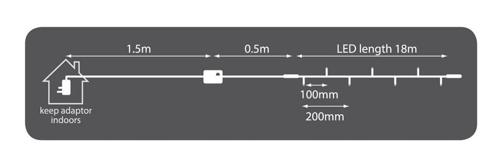 LYYT: 155.485UK, Heavy Duty LED String Lights, 180 LEDs, 20m, White, IP44, Black Cable, 7W