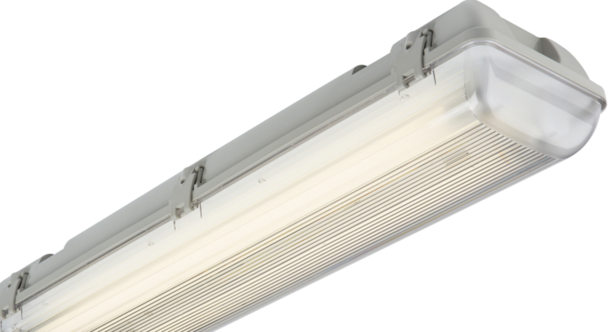 Knightsbridge: AC65270EM, High Frequency Twin Fluorescent Fitting, 230V, IP65, 2x70W, Emergency Backup, Non-Corrosive, Grey