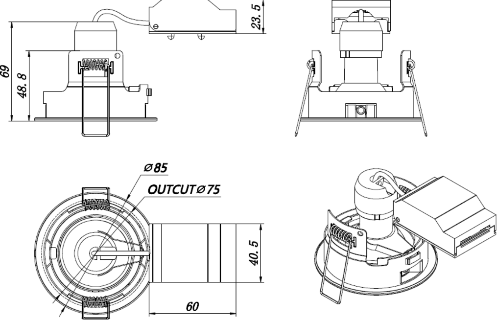Knightsbridge: FRNTBC, GU10 Tilt Fire-rated Downlight, 7W, Brushed Chrome, Tool-free Installation, IP20, 230V