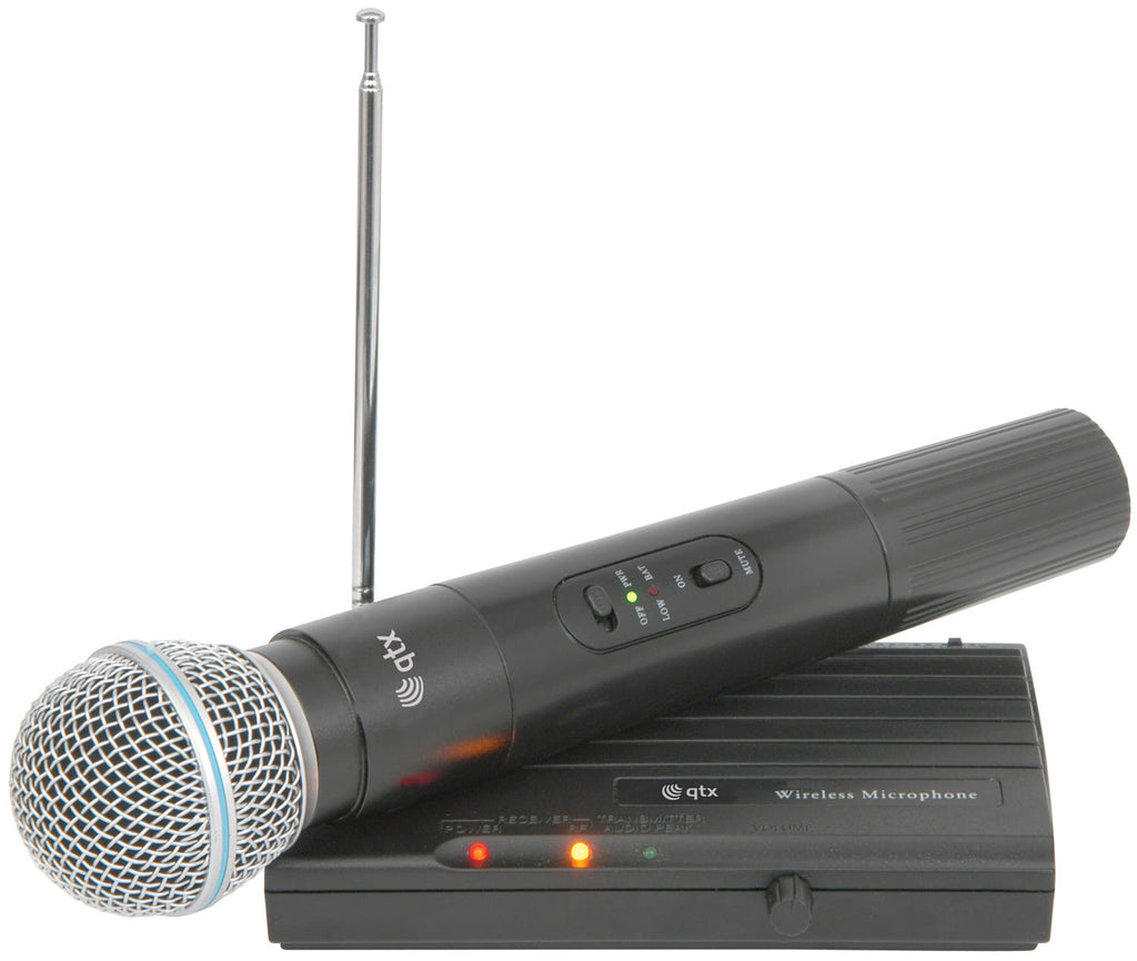 QTX: 171.801UK, Handheld VHF Wireless Microphone, 50m Range, Compact System, 9V Battery, Desktop Receiver