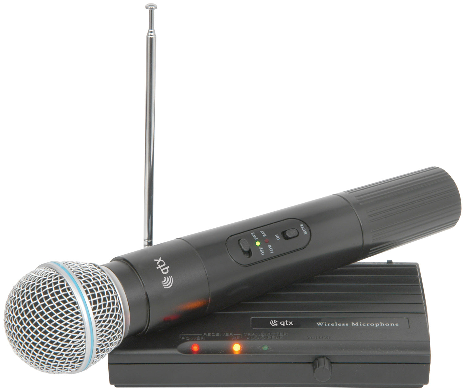 QTX: 171.801UK, Handheld VHF Wireless Microphone, 50m Range, Compact System, 9V Battery, Desktop Receiver
