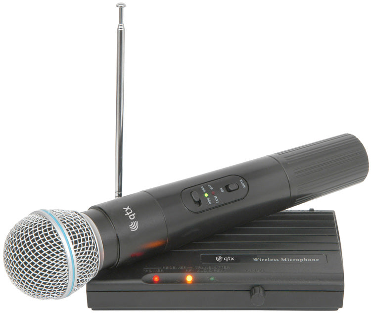 QTX: 171.801UK, Handheld VHF Wireless Microphone, 50m Range, Compact System, 9V Battery, Desktop Receiver