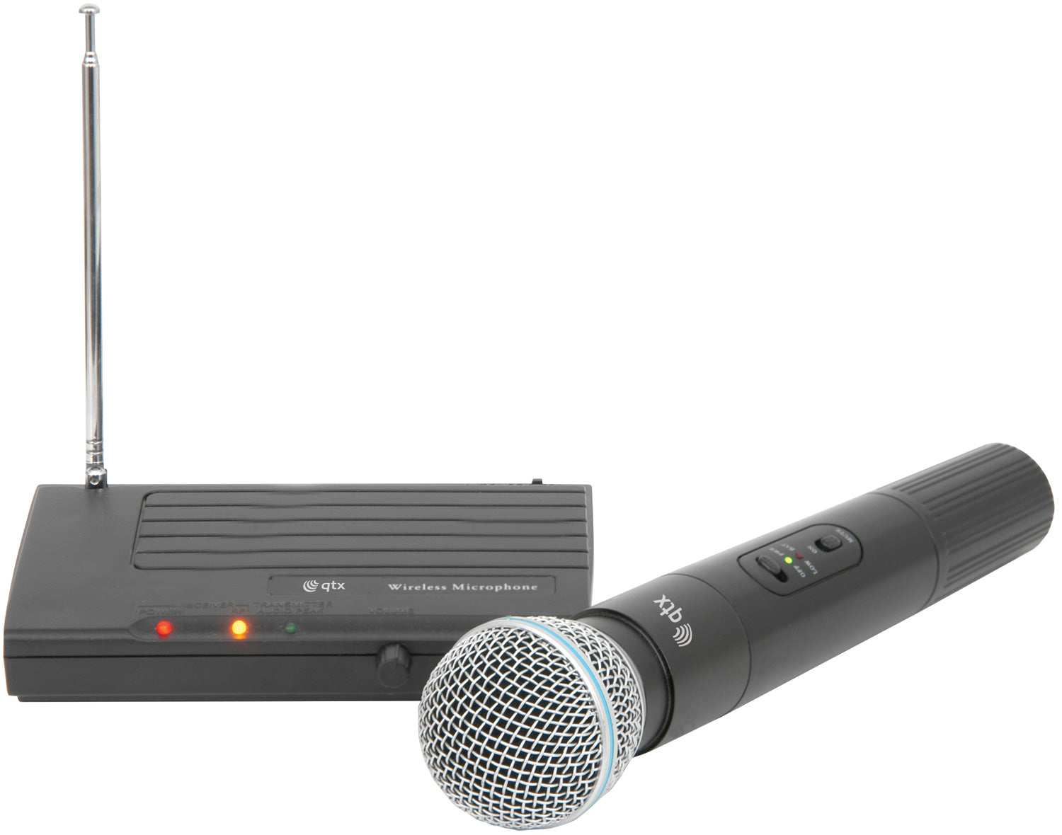 QTX: 171.801UK, Handheld VHF Wireless Microphone, 50m Range, Compact System, 9V Battery, Desktop Receiver