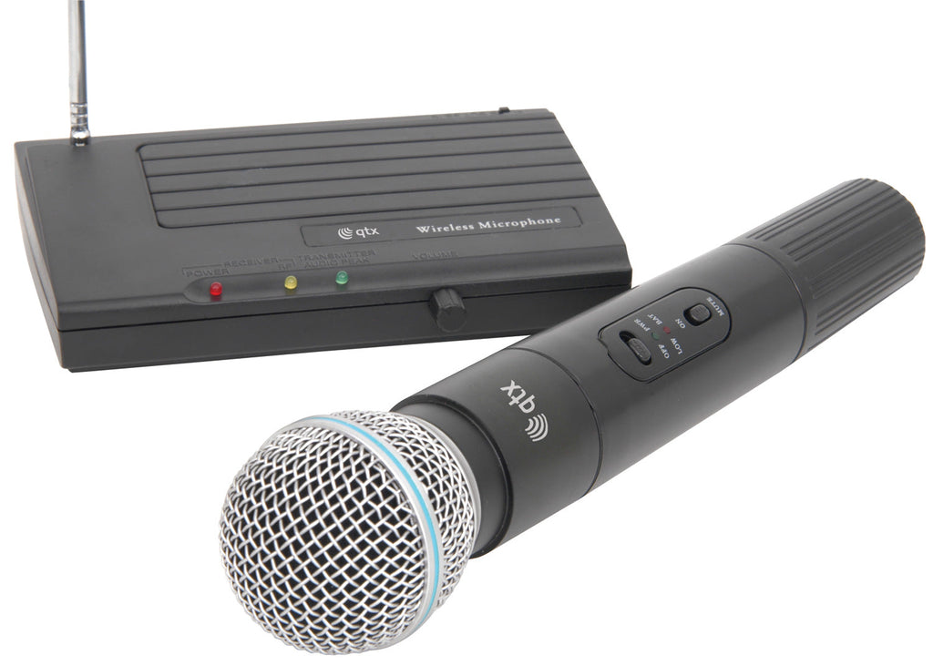 QTX: 171.801UK, Handheld VHF Wireless Microphone, 50m Range, Compact System, 9V Battery, Desktop Receiver