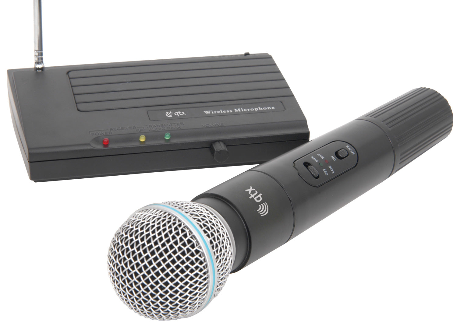 QTX: 171.801UK, Handheld VHF Wireless Microphone, 50m Range, Compact System, 9V Battery, Desktop Receiver
