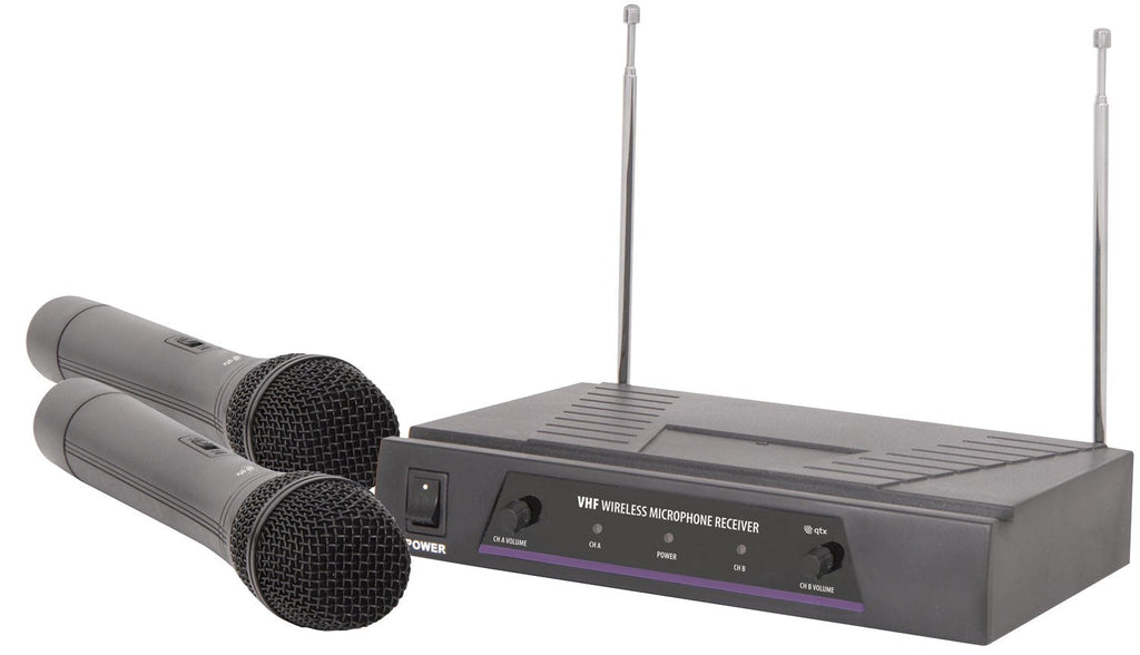 QTX: 171.816UK, Dual Channel VHF Wireless Microphone System, 50m Range, 2 Handheld Transmitters, 173.8 + 174.8MHz