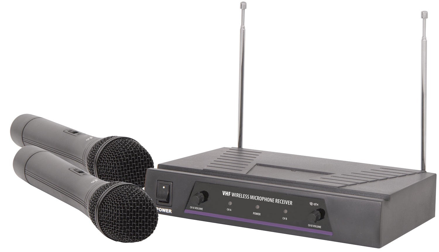 QTX: 171.816UK, Dual Channel VHF Wireless Microphone System, 50m Range, 2 Handheld Transmitters, 173.8 + 174.8MHz